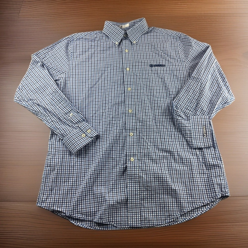 Yamaha UMax Shirt Men L Martin Club Blue Plaid Long Sleeve Button Up Embroidered
